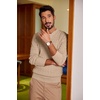 image:imageCOOFANDY Men Casual Knit Sweater Quarter Button Henley Long Sleeve Slim Fit Twisted Pullover SweaterLight Khaki