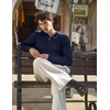 image:imageCOOFANDY Men Casual Knit Sweater Quarter Button Henley Long Sleeve Slim Fit Twisted Pullover SweaterNavy Blue