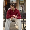 image:imageCOOFANDY Men Casual Knit Sweater Quarter Button Henley Long Sleeve Slim Fit Twisted Pullover SweaterWine Red
