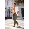 image:imageCOOFANDY Men Hippie Harem Pants Baggy Linen Cotton Boho Yoga Pants Summer Beach Pants Casual Drop Crotch TrouserArmy Green