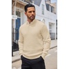 image:imageCOOFANDY Men Quarter Button Sweater Long Sleeve Henley Waffle Knit Pullover  3 Button Mock Neck Casual Dressy Slim Fit Fall Winter Tops Stand Collar Business Office Ribbed Cuffs Warm Cozy LayeringBeige