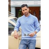 image:imageCOOFANDY Men Quarter Button Sweater Long Sleeve Henley Waffle Knit Pullover  3 Button Mock Neck Casual Dressy Slim Fit Fall Winter Tops Stand Collar Business Office Ribbed Cuffs Warm Cozy LayeringLight Blue