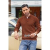 image:imageCOOFANDY Men Quarter Button Sweater Long Sleeve Henley Waffle Knit Pullover  3 Button Mock Neck Casual Dressy Slim Fit Fall Winter Tops Stand Collar Business Office Ribbed Cuffs Warm Cozy LayeringCaramel