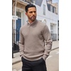 image:imageCOOFANDY Men Quarter Button Sweater Long Sleeve Henley Waffle Knit Pullover  3 Button Mock Neck Casual Dressy Slim Fit Fall Winter Tops Stand Collar Business Office Ribbed Cuffs Warm Cozy LayeringBrown and Grey