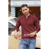image:imageCOOFANDY Men Quarter Button Sweater Long Sleeve Henley Waffle Knit Pullover  3 Button Mock Neck Casual Dressy Slim Fit Fall Winter Tops Stand Collar Business Office Ribbed Cuffs Warm Cozy LayeringWine Red