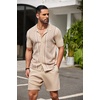 image:imageCOOFANDY Mens 2 Piece Outfit Vintage Short Sleeve Button Down Knit Polo Shirts Casual Beach Shorts Sets01light Khaki