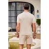 image:imageCOOFANDY Mens 2 Piece Outfit Vintage Short Sleeve Button Down Knit Polo Shirts Casual Beach Shorts Sets01light Khaki