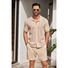 image:imageCOOFANDY Mens 2 Piece Outfit Vintage Short Sleeve Button Down Knit Polo Shirts Casual Beach Shorts Sets01light Khaki