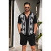 image:imageCOOFANDY Mens 2 Piece Outfit Vintage Short Sleeve Button Down Knit Polo Shirts Casual Beach Shorts SetsArgyleblack