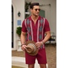 image:imageCOOFANDY Mens 2 Piece Outfit Vintage Short Sleeve Button Down Knit Polo Shirts Casual Beach Shorts SetsArgylered
