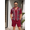 image:imageCOOFANDY Mens 2 Piece Outfit Vintage Short Sleeve Button Down Knit Polo Shirts Casual Beach Shorts SetsArgylered