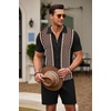image:imageCOOFANDY Mens 2 Piece Outfit Vintage Short Sleeve Button Down Knit Polo Shirts Casual Beach Shorts SetsBlack  Brown