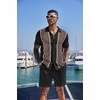 image:imageCOOFANDY Mens 2 Piece Outfit Vintage Short Sleeve Button Down Knit Polo Shirts Casual Beach Shorts SetsBlack  Brown