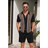image:imageCOOFANDY Mens 2 Piece Outfit Vintage Short Sleeve Button Down Knit Polo Shirts Casual Beach Shorts SetsBlack  Brown