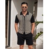 image:imageCOOFANDY Mens 2 Piece Outfit Vintage Short Sleeve Button Down Knit Polo Shirts Casual Beach Shorts SetsBlack  Light Khaki