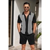 image:imageCOOFANDY Mens 2 Piece Outfit Vintage Short Sleeve Button Down Knit Polo Shirts Casual Beach Shorts SetsBlack
