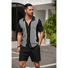 image:imageCOOFANDY Mens 2 Piece Outfit Vintage Short Sleeve Button Down Knit Polo Shirts Casual Beach Shorts SetsBlack