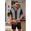 image:imageCOOFANDY Mens 2 Piece Outfit Vintage Short Sleeve Button Down Knit Polo Shirts Casual Beach Shorts SetsBlack