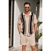 image:imageCOOFANDY Mens 2 Piece Outfit Vintage Short Sleeve Button Down Knit Polo Shirts Casual Beach Shorts SetsBlack Stripe