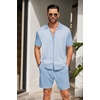 image:imageCOOFANDY Mens 2 Piece Outfit Vintage Short Sleeve Button Down Knit Polo Shirts Casual Beach Shorts SetsBlue  White