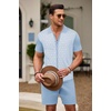 image:imageCOOFANDY Mens 2 Piece Outfit Vintage Short Sleeve Button Down Knit Polo Shirts Casual Beach Shorts SetsBlue  White