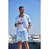 image:imageCOOFANDY Mens 2 Piece Outfit Vintage Short Sleeve Button Down Knit Polo Shirts Casual Beach Shorts SetsBlue