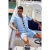 image:imageCOOFANDY Mens 2 Piece Outfit Vintage Short Sleeve Button Down Knit Polo Shirts Casual Beach Shorts SetsBlue
