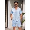 image:imageCOOFANDY Mens 2 Piece Outfit Vintage Short Sleeve Button Down Knit Polo Shirts Casual Beach Shorts SetsBlue