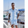 image:imageCOOFANDY Mens 2 Piece Outfit Vintage Short Sleeve Button Down Knit Polo Shirts Casual Beach Shorts SetsBlue