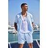 image:imageCOOFANDY Mens 2 Piece Outfit Vintage Short Sleeve Button Down Knit Polo Shirts Casual Beach Shorts SetsBlue