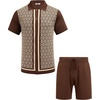 image:imageCOOFANDY Mens 2 Piece Outfit Vintage Short Sleeve Button Down Knit Polo Shirts Casual Beach Shorts SetsBrown  Light Khaki