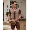image:imageCOOFANDY Mens 2 Piece Outfit Vintage Short Sleeve Button Down Knit Polo Shirts Casual Beach Shorts SetsBrown  Light Khaki