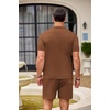 image:imageCOOFANDY Mens 2 Piece Outfit Vintage Short Sleeve Button Down Knit Polo Shirts Casual Beach Shorts SetsBrown