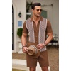 image:imageCOOFANDY Mens 2 Piece Outfit Vintage Short Sleeve Button Down Knit Polo Shirts Casual Beach Shorts SetsBrown