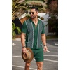 image:imageCOOFANDY Mens 2 Piece Outfit Vintage Short Sleeve Button Down Knit Polo Shirts Casual Beach Shorts SetsDark Green