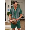 image:imageCOOFANDY Mens 2 Piece Outfit Vintage Short Sleeve Button Down Knit Polo Shirts Casual Beach Shorts SetsDark Green