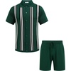 image:imageCOOFANDY Mens 2 Piece Outfit Vintage Short Sleeve Button Down Knit Polo Shirts Casual Beach Shorts SetsGreen Stripes