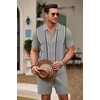image:imageCOOFANDY Mens 2 Piece Outfit Vintage Short Sleeve Button Down Knit Polo Shirts Casual Beach Shorts SetsGrey