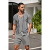 image:imageCOOFANDY Mens 2 Piece Outfit Vintage Short Sleeve Button Down Knit Polo Shirts Casual Beach Shorts SetsGrey