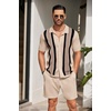 image:imageCOOFANDY Mens 2 Piece Outfit Vintage Short Sleeve Button Down Knit Polo Shirts Casual Beach Shorts SetsKhaki  Black