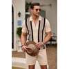 image:imageCOOFANDY Mens 2 Piece Outfit Vintage Short Sleeve Button Down Knit Polo Shirts Casual Beach Shorts SetsKhaki  Black