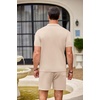 image:imageCOOFANDY Mens 2 Piece Outfit Vintage Short Sleeve Button Down Knit Polo Shirts Casual Beach Shorts SetsKhaki  Black