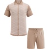 image:imageCOOFANDY Mens 2 Piece Outfit Vintage Short Sleeve Button Down Knit Polo Shirts Casual Beach Shorts SetsKhaki  White