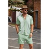 image:imageCOOFANDY Mens 2 Piece Outfit Vintage Short Sleeve Button Down Knit Polo Shirts Casual Beach Shorts SetsLight Green
