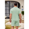image:imageCOOFANDY Mens 2 Piece Outfit Vintage Short Sleeve Button Down Knit Polo Shirts Casual Beach Shorts SetsLight Green