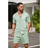image:imageCOOFANDY Mens 2 Piece Outfit Vintage Short Sleeve Button Down Knit Polo Shirts Casual Beach Shorts SetsLight Green