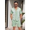 image:imageCOOFANDY Mens 2 Piece Outfit Vintage Short Sleeve Button Down Knit Polo Shirts Casual Beach Shorts SetsLight Green