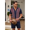 image:imageCOOFANDY Mens 2 Piece Outfit Vintage Short Sleeve Button Down Knit Polo Shirts Casual Beach Shorts SetsNavy Blue
