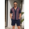 image:imageCOOFANDY Mens 2 Piece Outfit Vintage Short Sleeve Button Down Knit Polo Shirts Casual Beach Shorts SetsNavy Blue