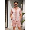 image:imageCOOFANDY Mens 2 Piece Outfit Vintage Short Sleeve Button Down Knit Polo Shirts Casual Beach Shorts SetsPink